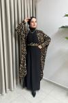 Leopar Desen Abaya Elbise  Siyah