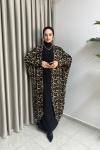 Leopar Desen Abaya Elbise  Siyah