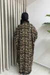 Leopar Desen Abaya Elbise  Siyah