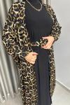 Leopar Desen Abaya Elbise  Siyah