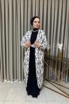 Modern Desen Abaya Elbise  Beyaz